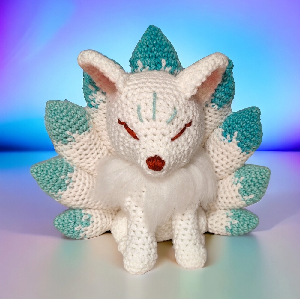 Handmade Crochet Amigurumi Pokemon Arctic Kitsune Stuffed Animal Toy